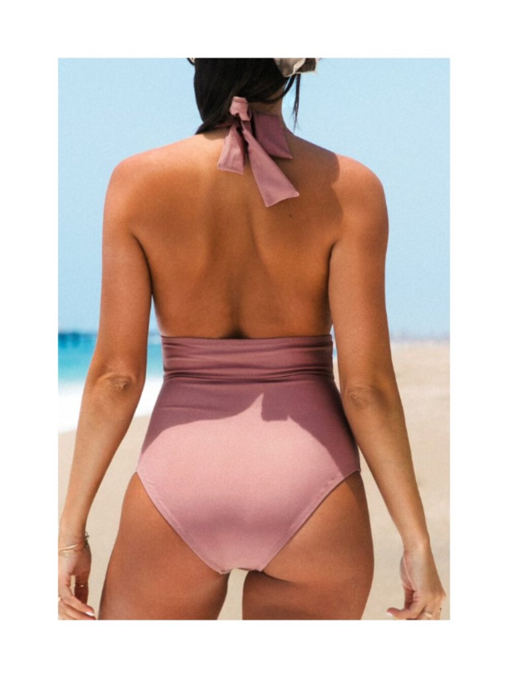 Cupshe Women's One Piece Swimsuit Tummy Control Bathing Suit Dusty Pink Size M - Picture 3 of 14